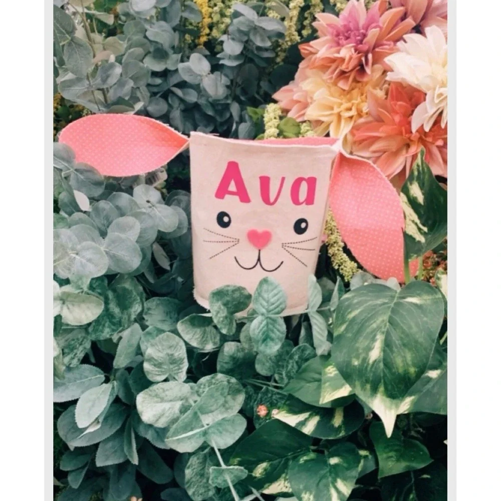 Personalized Customizable‎ Canvas Easter Basket Bucket Bag Springtime Egg Hunt